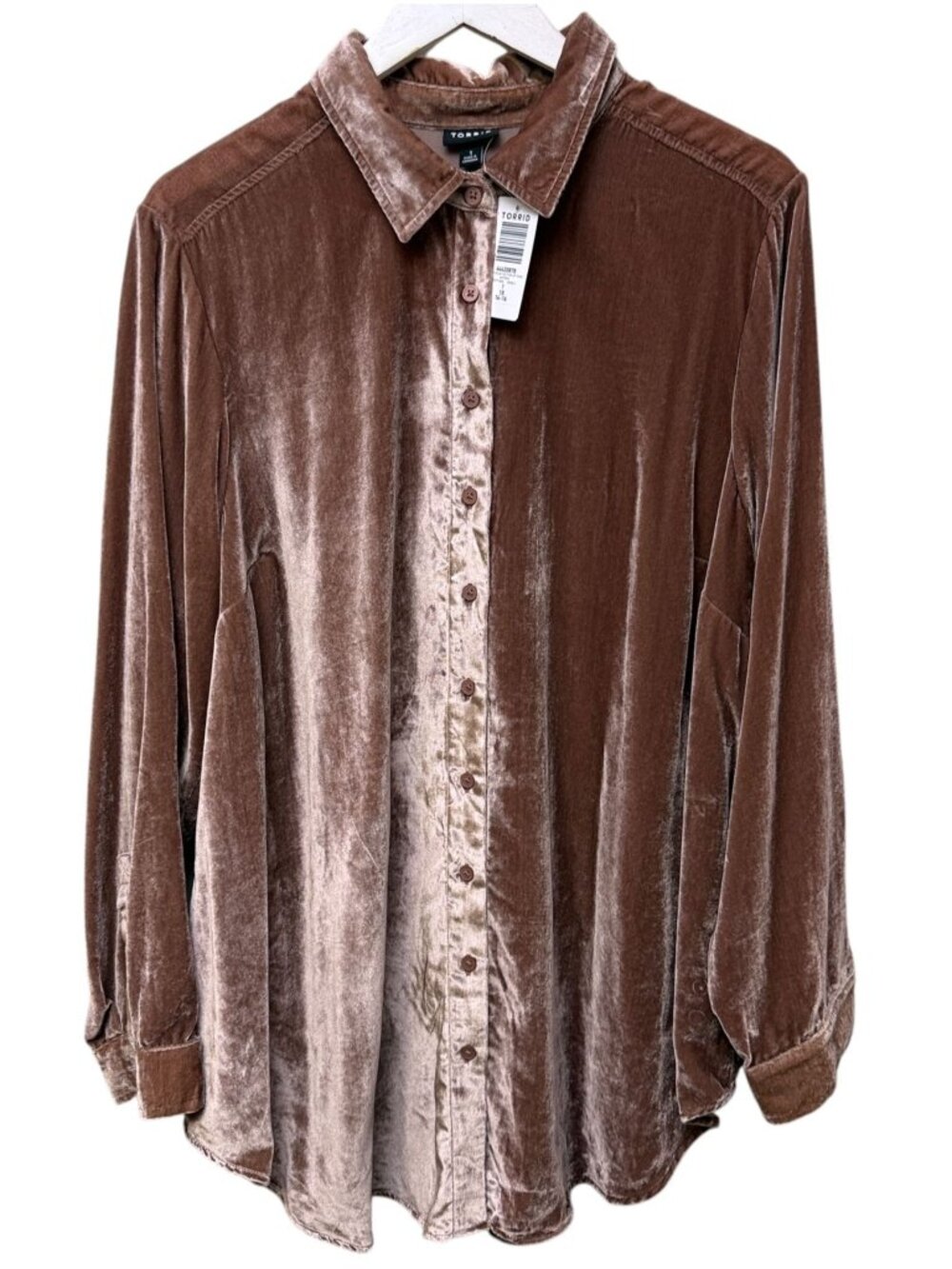 TORRID Velvet Top Womens Plus Size 1X Dusty Rose Button Up Evening Blouse NWT
